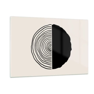 Glasbild - Bild auf glas - Eine minimalistische Grafik eines Querschnitts eines Baumstamms in zwei Hälften. - 120x80cm - Halb und halb - Moderne Wanddekoration für Wohnzimmer und Schlafzimmer ARTTOR