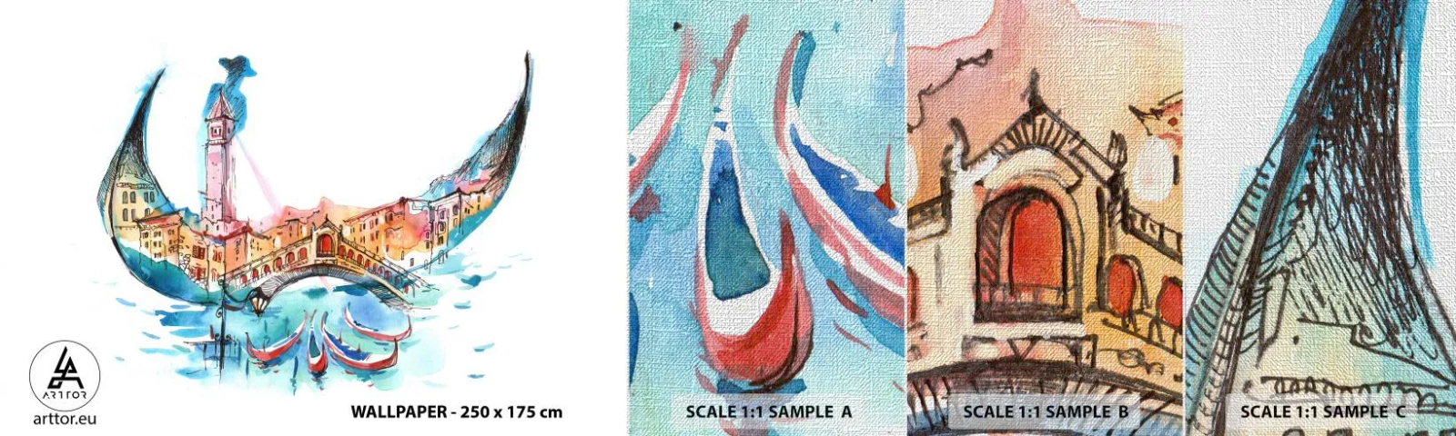 Fototapeten Muster Premium Canvas - Wir segeln durch die Stadt - Abstraktion, Venedig, Brücke - 100x30 cm