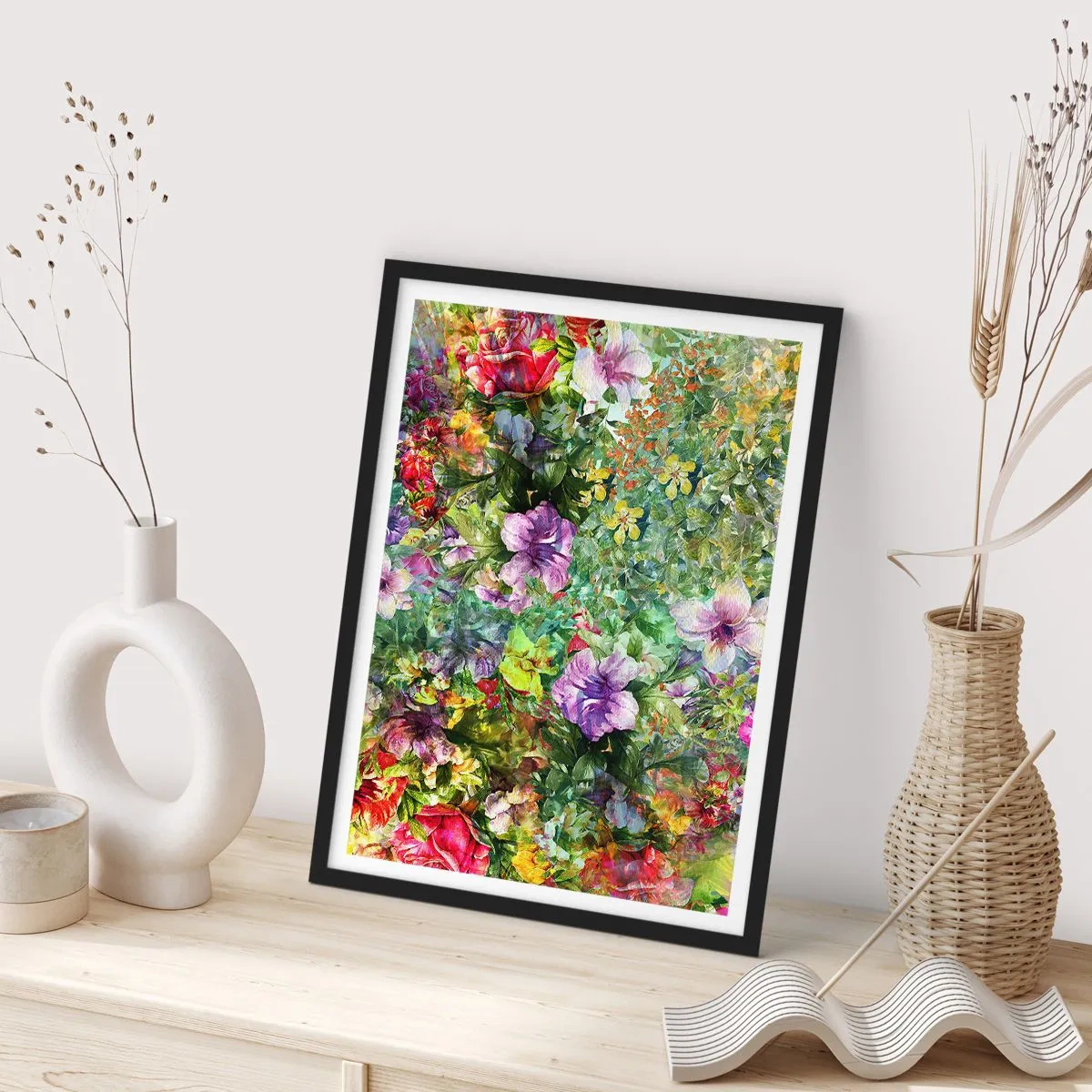 Poster in einem schwarzem Rahmen - Buntes Blumenarrangement - 50x70cm - In Blumen für das Verderben - Moderne Wanddekoration für Wohnzimmer und Schlafzimmer ARTTOR