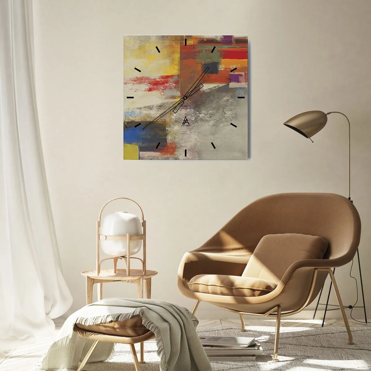 Wanduhr - Glasuhr - Bunte Abstraktion mit geometrischen Formen - 30x30cm - Geometrie der Farben - Moderne Wanddekoration für Wohnzimmer und Schlafzimmer ARTTOR
