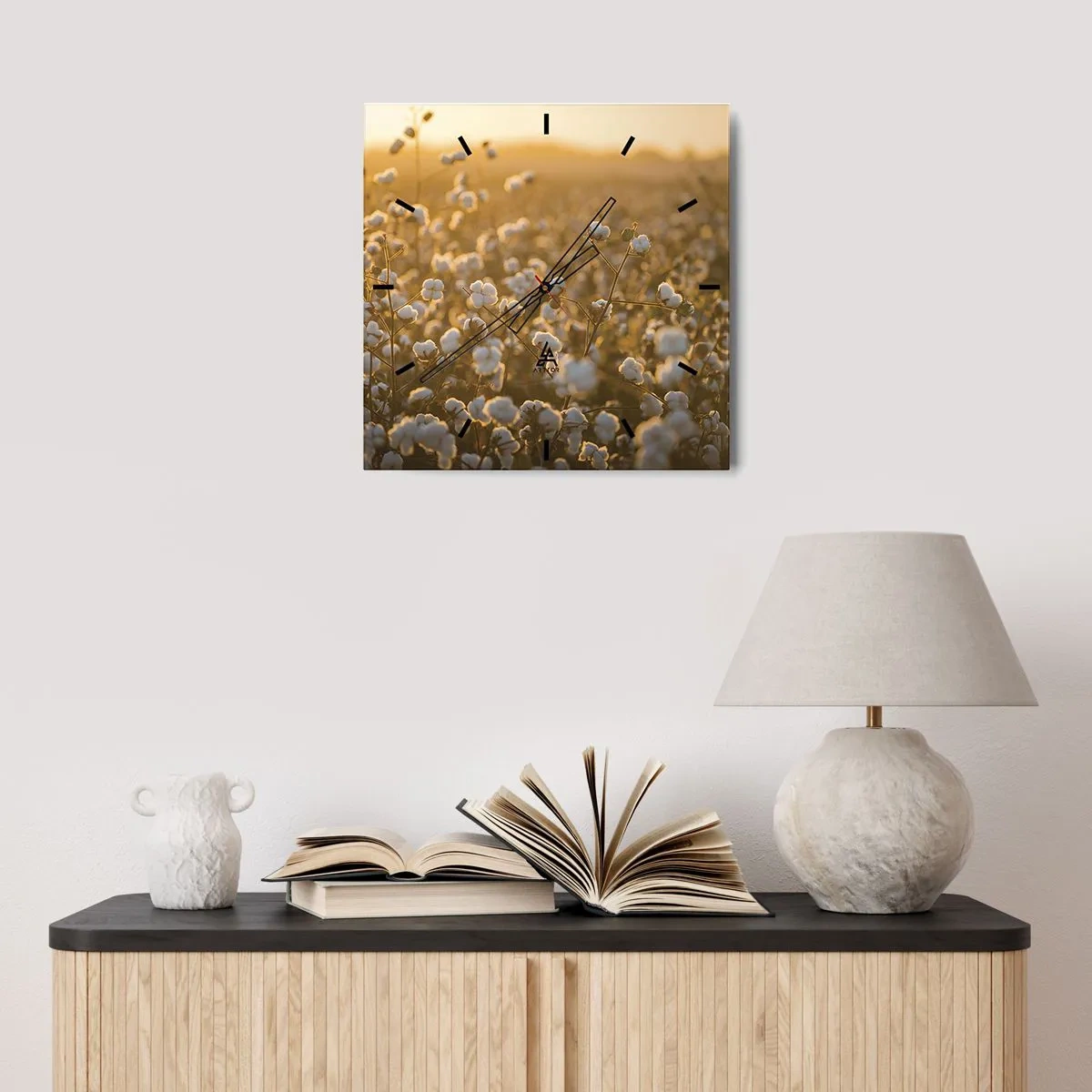 Wanduhr - Glasuhr - Fluffiges Feld - 40x40 cm