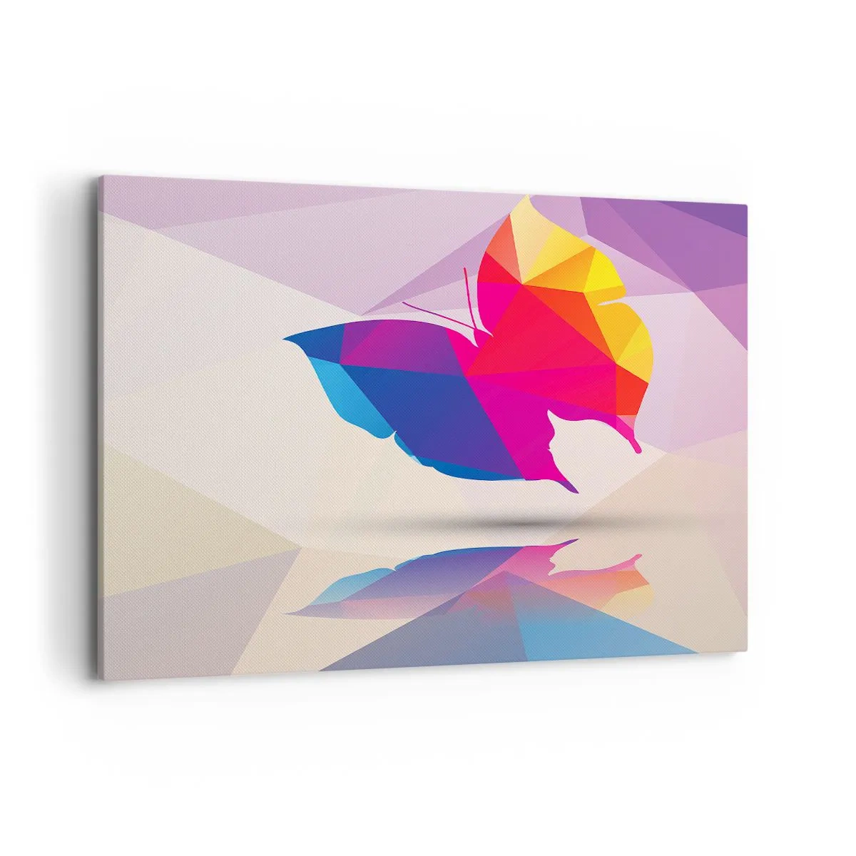 Bild auf Leinwand - Leinwandbild - Geometrische Schmetterlingssilhouette in leuchtenden Farben - 120x80cm - Regenbogenschmetterling - Moderne Wanddekoration für Wohnzimmer und Schlafzimmer ARTTOR