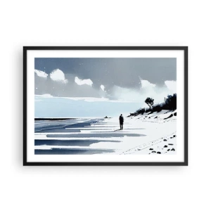 Poster in einem schwarzem Rahmen - Eine einsame Gestalt, die an einem leeren Strand entlanggeht - 70x50cm - Allein sein - Moderne Wanddekoration für Wohnzimmer und Schlafzimmer ARTTOR