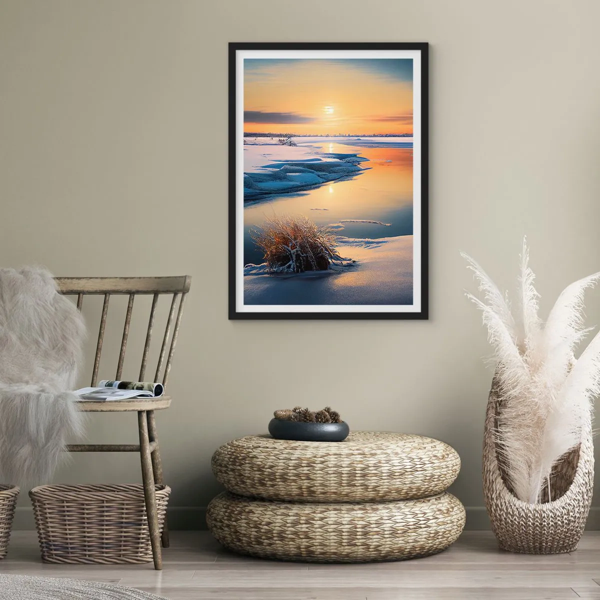 Poster in einem schwarzem Rahmen - Wintersonnenuntergang - 40x50 cm