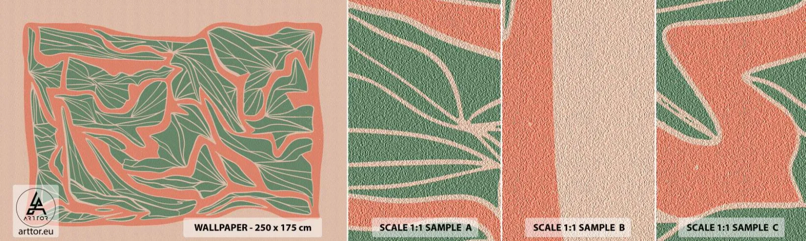 Fototapetenmuster Standard Eco - Kampf zwischen Korallen und Grün - Boho, Pastell, Stück - 100x30 cm