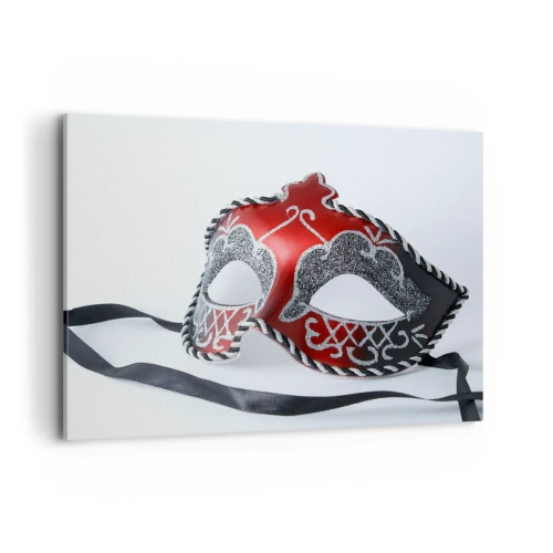 Bild auf Leinwand - Leinwandbild - Rote Karnevalsmaske auf hellem Hintergrund - 100x70cm - Einladung zum Abschlussball - Moderne Wanddekoration für Wohnzimmer und Schlafzimmer ARTTOR
