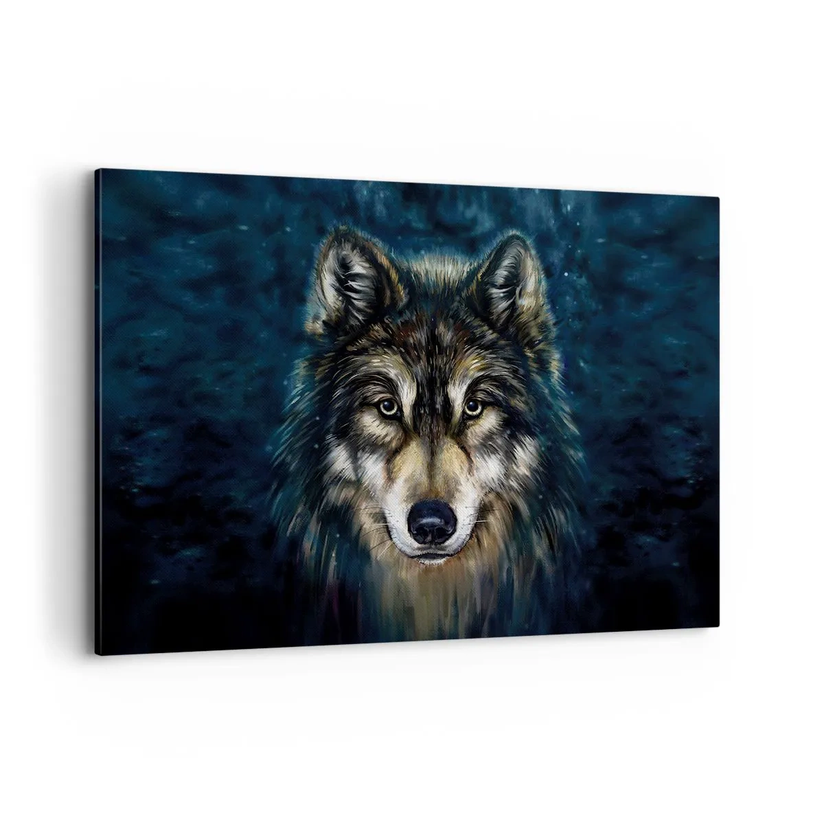 Bild auf Leinwand - Leinwandbild - Porträt eines Wolfes auf dunkelblauem Hintergrund - 120x80cm - Alpha? Und Omega - Moderne Wanddekoration für Wohnzimmer und Schlafzimmer ARTTOR