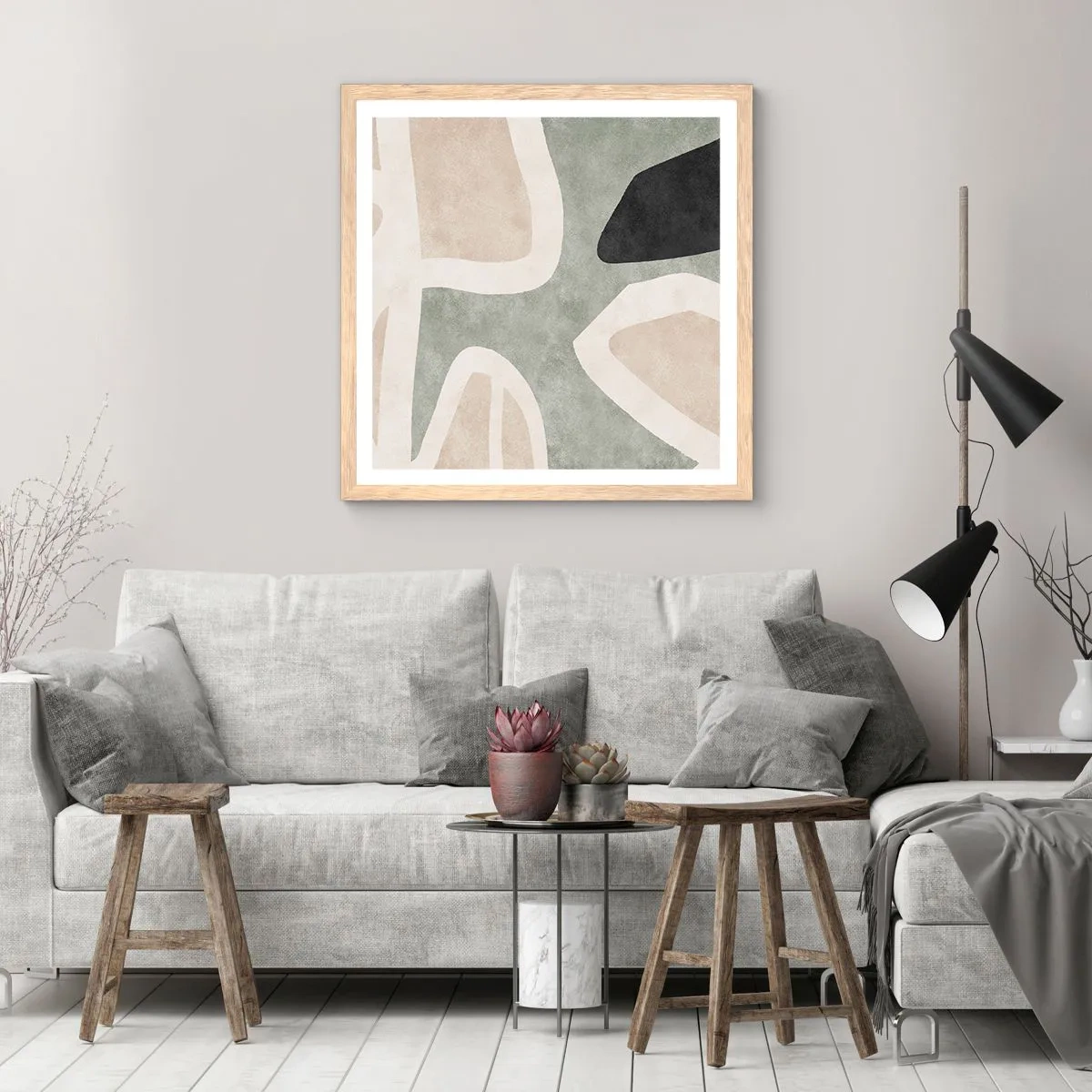 Poster in einem Rahmen aus heller Eiche - Komposition mit schwarzem Motiv - 60x60 cm