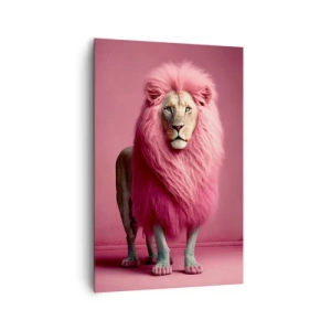 Bild auf Leinwand - Leinwandbild - Ein künstlerisch gestalteter Löwe mit rosa Mähne auf rosa Hintergrund - 80x120cm - Und du hast keine Angst mehr - Moderne Wanddekoration für Wohnzimmer und Schlafzimmer ARTTOR