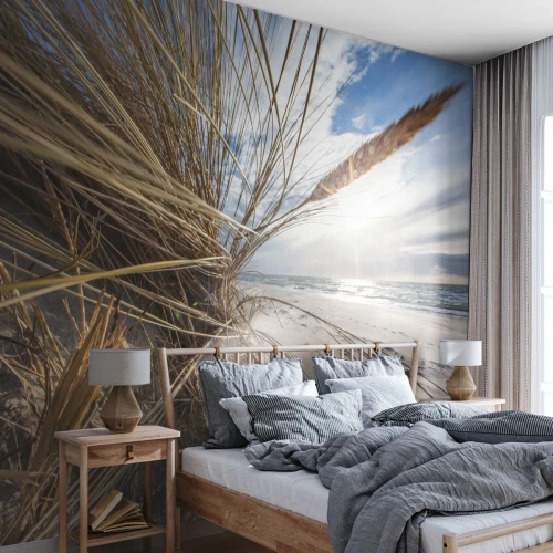 Fototapete Premium Canvas - Ein Treffen der Elemente der Natur - Landschaft, Meer, Dünen - 300x210 cm