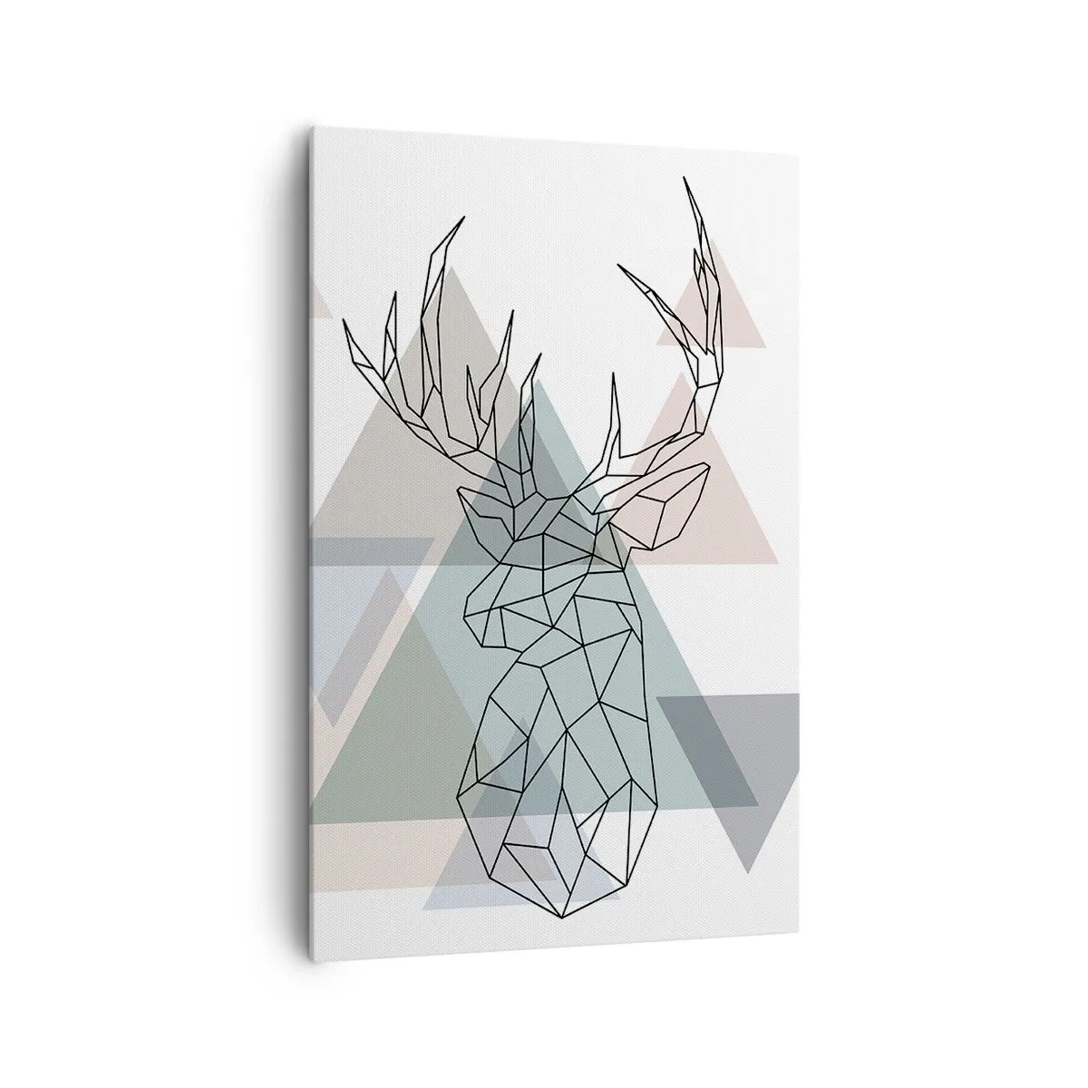 Bild auf Leinwand - Leinwandbild - Geometrischer Hirsch auf einem Hintergrund aus pastellfarbenen Dreiecken - 80x120cm - In einem geometrischen Wald - Moderne Wanddekoration für Wohnzimmer und Schlafzimmer ARTTOR