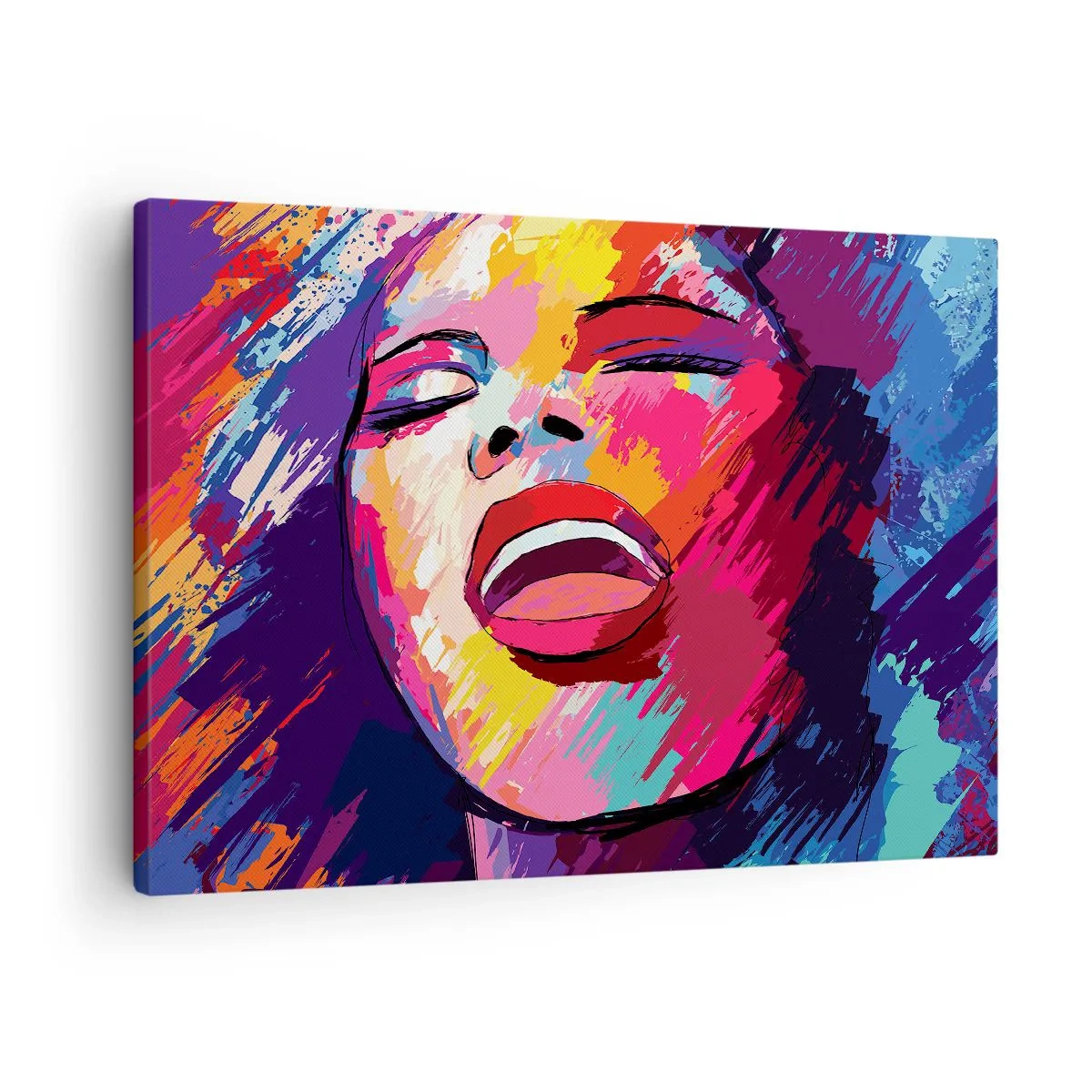 Bild auf Leinwand - Leinwandbild - Abstraktes Porträt einer Frau in lebendigen Farben - 70x50cm - Sing mein ganzes Leben - Moderne Wanddekoration für Wohnzimmer und Schlafzimmer ARTTOR