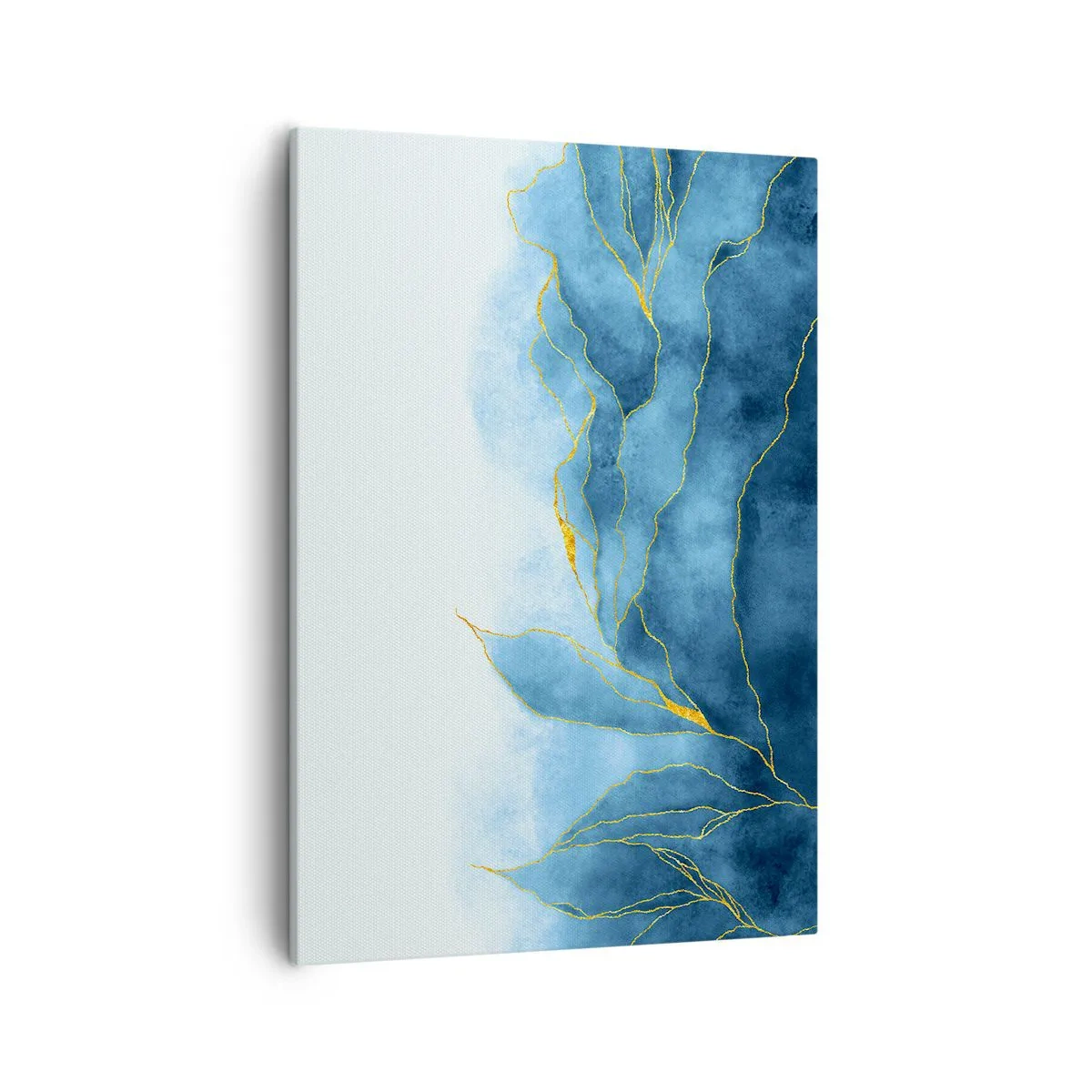 Bild auf Leinwand - Leinwandbild - Abstrakte Wellen in Blautönen mit goldenen Akzenten - 50x70cm - Blau im Gold - Moderne Wanddekoration für Wohnzimmer und Schlafzimmer ARTTOR