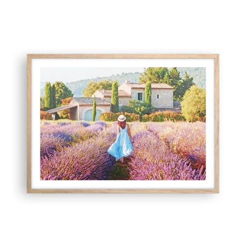 Poster in einem Rahmen aus heller Eiche - Lavendel Mädchen - 70x50 cm