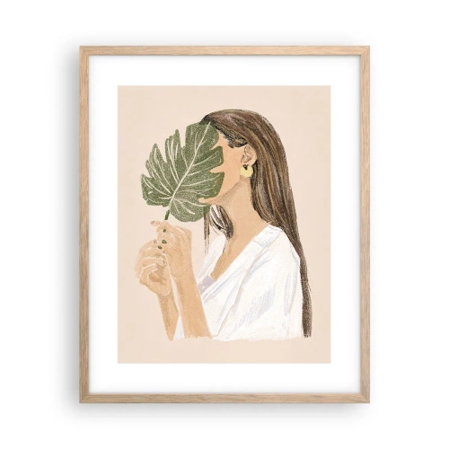 Poster in einem Rahmen aus heller Eiche - Geheimnisvolles Porträt mit Fächer - 40x50 cm