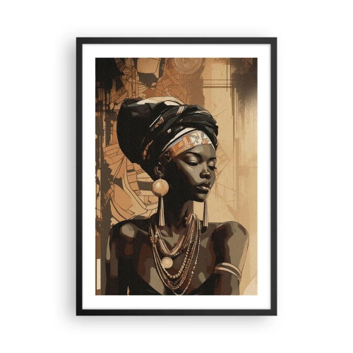 Poster in einem schwarzem Rahmen - Porträt einer afrikanischen Frau mit traditionellem Schmuck - 50x70cm - Afrikanische Majestät - Moderne Wanddekoration für Wohnzimmer und Schlafzimmer ARTTOR