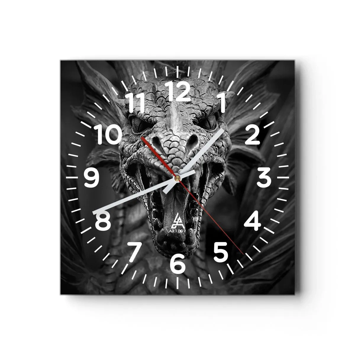 Wanduhr - Glasuhr - Ein märchenhafter Drache in Grau - 40x40 cm