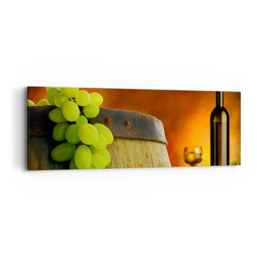 Bild auf Leinwand - Leinwandbild - Stillleben mit einer Flasche Wein und einer Weintraube - 90x30 cm