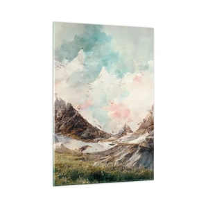 Glasbild - Bild auf glas - Malerische Berge mit pastellfarbenem Himmel - 80x120cm - Felsklingen - Moderne Wanddekoration für Wohnzimmer und Schlafzimmer ARTTOR