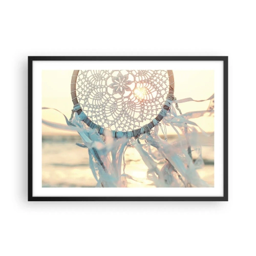 Poster in einem schwarzem Rahmen - Ein zarter Traumfänger vor dem Hintergrund der untergehenden Sonne - 70x50cm - Totem aus Spitze - Moderne Wanddekoration für Wohnzimmer und Schlafzimmer ARTTOR