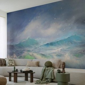 Fototapete Premium Canvas - Der wind heulte mit Triumph - Sturm, Hohe Welle, Vögel - 350x256 cm