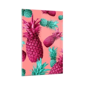 Glasbild - Bild auf glas - Exotische Ananas in Pink und Türkis - 80x120cm - Freiheit ist süß - Moderne Wanddekoration für Wohnzimmer und Schlafzimmer ARTTOR