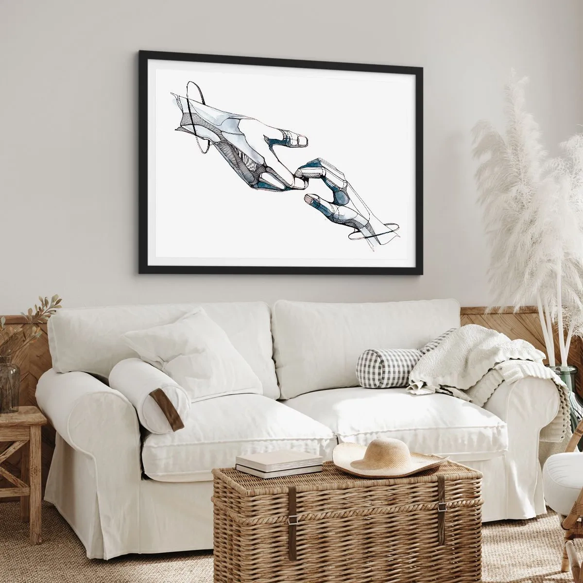 Poster in einem schwarzem Rahmen - Künstlerische Darstellung einer Hand in minimalistischer und geometrischer Form - 100x70cm - Eine gute Geste - Moderne Wanddekoration für Wohnzimmer und Schlafzimmer ARTTOR