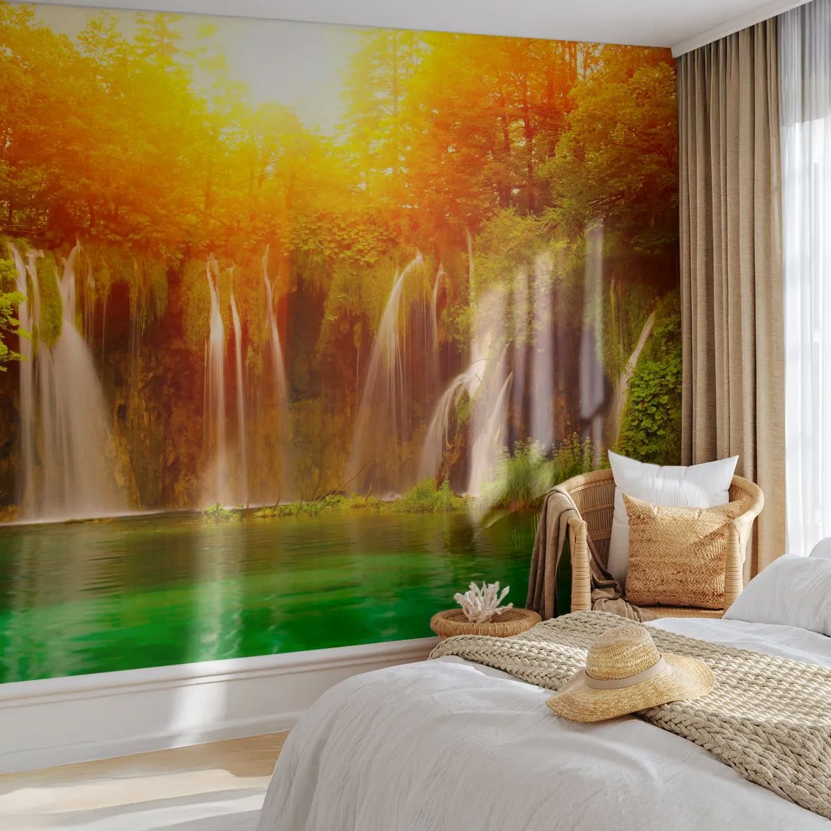 Fototapete Premium Canvas - In der Sonne und im Schatten - Landschaft, Wasserfall, Kroatien - 150x105 cm