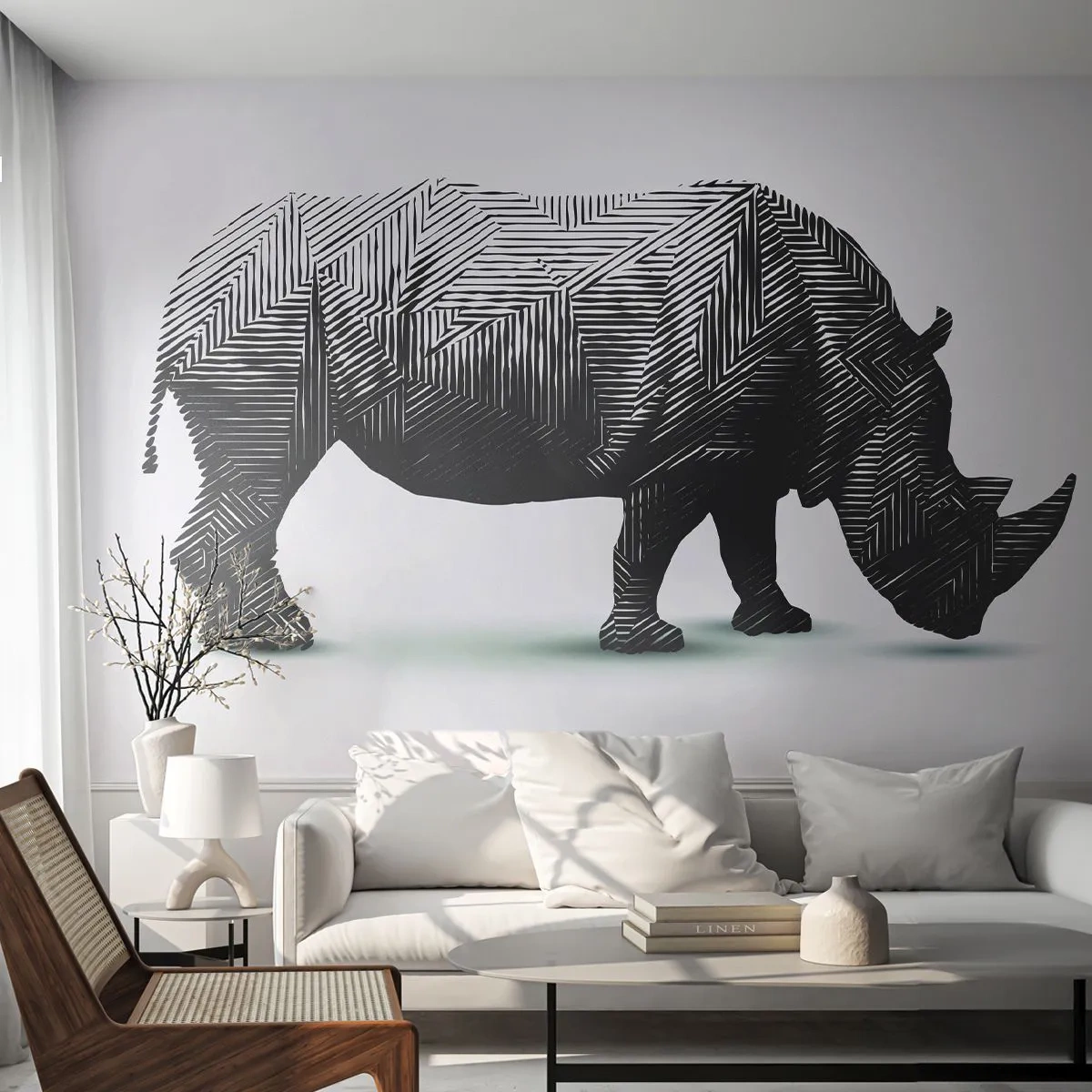 Fototapete Premium Canvas - Geometrische Schönheit der Natur - Tiere, Nashorn, Grafik - 400x280 cm