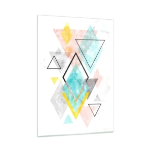 Glasbild - Bild auf glas - Bunte geometrische Formen auf weißem Hintergrund im abstrakten Stil - 50x70cm - Geometrisches Spiel - Moderne Wanddekoration für Wohnzimmer und Schlafzimmer ARTTOR