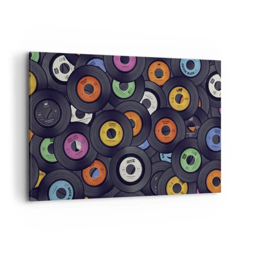 Bild auf Leinwand - Leinwandbild - Bunte Vinyls übereinander gestapelt - 120x80cm - Farben der Klassiker - Moderne Wanddekoration für Wohnzimmer und Schlafzimmer ARTTOR