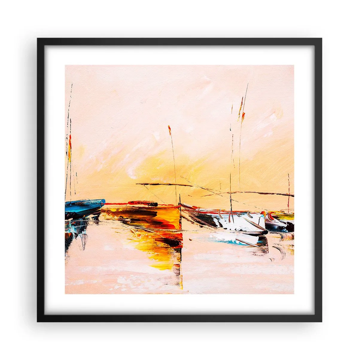 Poster in einem schwarzem Rahmen - Abend im Yachthafen - 50x50 cm