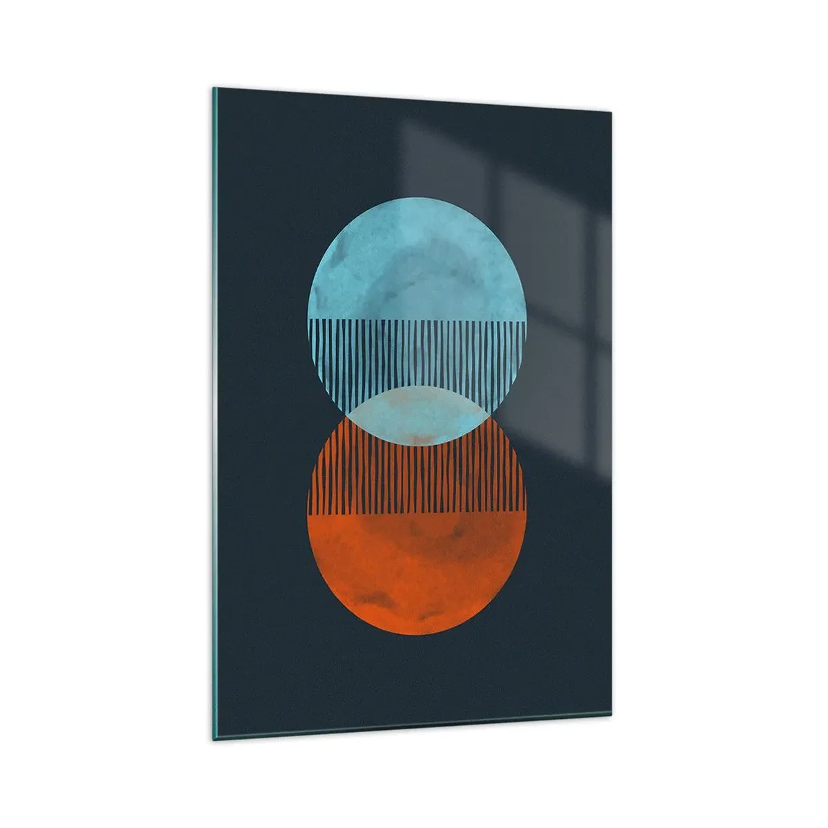 Glasbild - Bild auf glas - Zwei orange und blaue Kreise auf dunklem Hintergrund - 80x120cm - Astronomische Fantasie - Moderne Wanddekoration für Wohnzimmer und Schlafzimmer ARTTOR