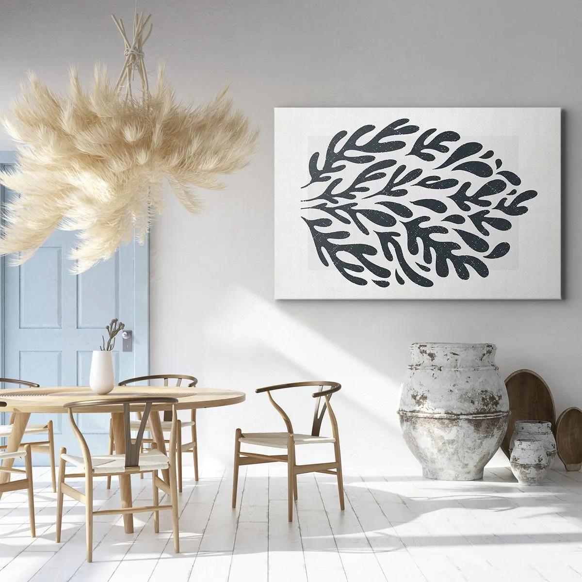 Bild auf Leinwand - Leinwandbild - Dunkles abstraktes Blattmotiv auf hellem Hintergrund - 70x50cm - Formen der Natur - Moderne Wanddekoration für Wohnzimmer und Schlafzimmer ARTTOR