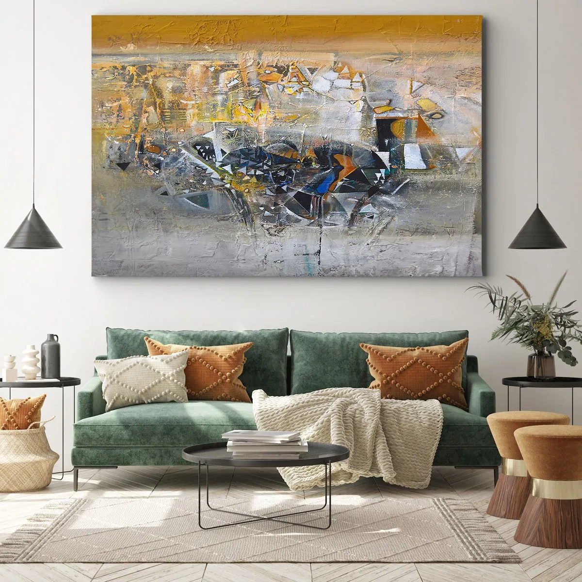 Bild auf Leinwand - Leinwandbild - Abstraktion mit dominanten Gelb- und Grautönen - 100x70cm - Alles wird gut - Moderne Wanddekoration für Wohnzimmer und Schlafzimmer ARTTOR