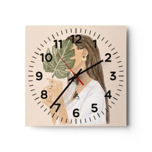 Wanduhr - Glasuhr - Geheimnisvolles Porträt mit Fächer - 30x30 cm