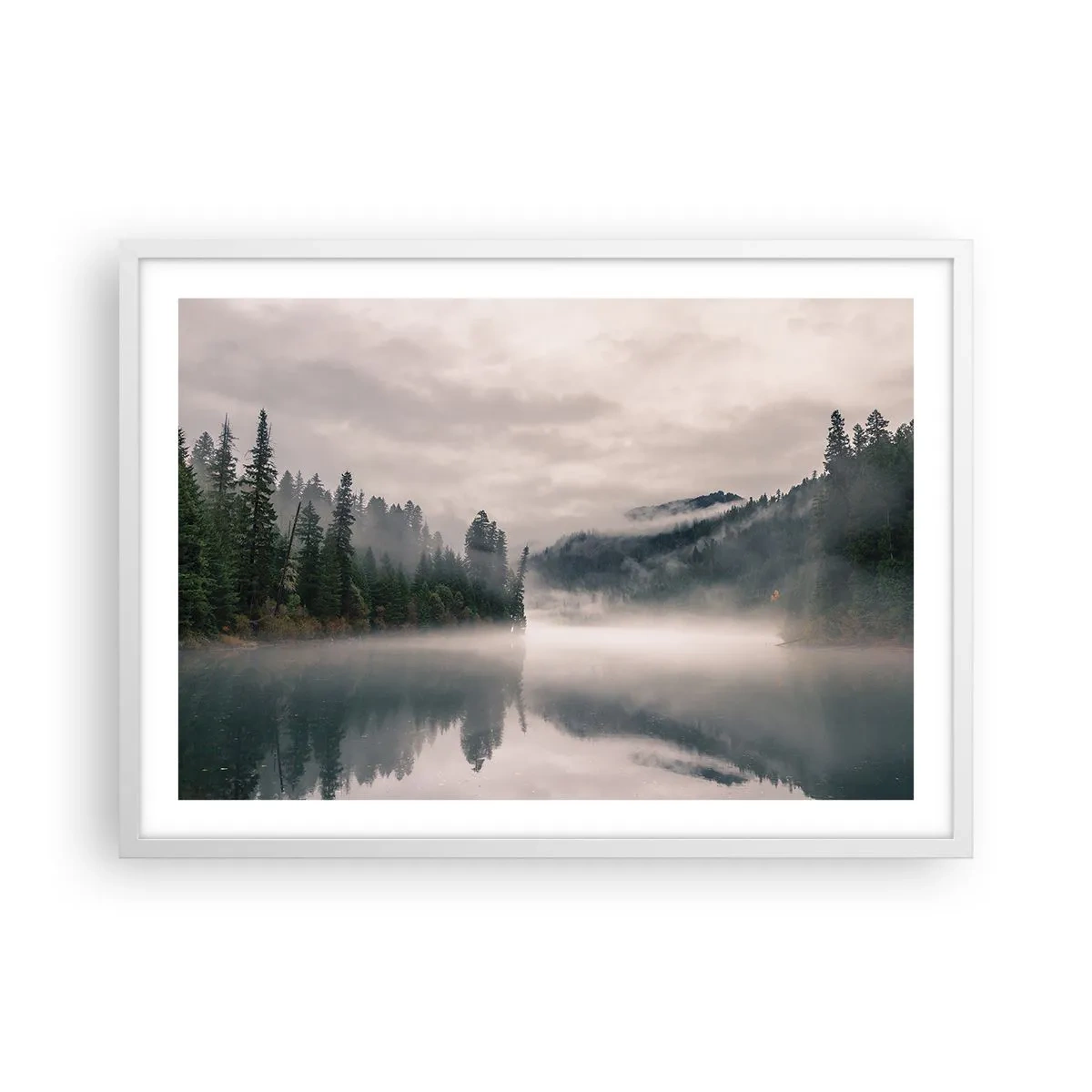 Poster in einem weißen Rahmen - In Reflexion, im Nebel - 70x50 cm