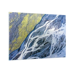 Glasbild - Bild auf glas - Eine Vogelperspektive der Erdoberfläche mit gewundenen Bächen - 70x50cm - Felsmalereien der Natur - Moderne Wanddekoration für Wohnzimmer und Schlafzimmer ARTTOR