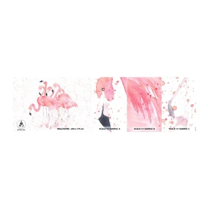 Fototapetenmuster Standard Eco - Rosa Ensemble - Flamingos, Vögel, Grafik - 100x30 cm