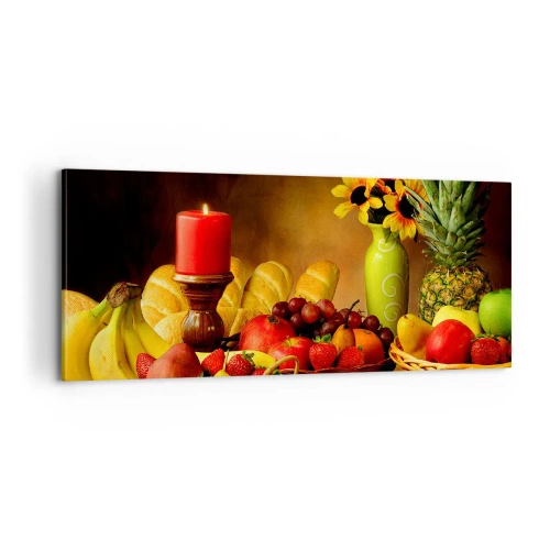 Bild auf Leinwand - Leinwandbild - Stillleben mit Brot und Obst - 100x40 cm