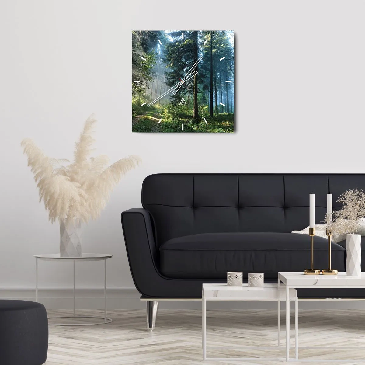 Wanduhr - Glasuhr - Ein Waldweg, beleuchtet von den Strahlen der Morgensonne - 30x30cm - Strahlend am Morgen - Moderne Wanddekoration für Wohnzimmer und Schlafzimmer ARTTOR