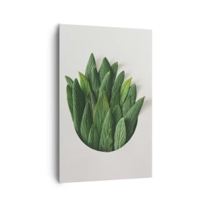 Bild auf Leinwand - Leinwandbild - Eine Komposition aus grünen Blättern auf hellem Hintergrund - 80x120cm - Ungebremste Neugier - Moderne Wanddekoration für Wohnzimmer und Schlafzimmer ARTTOR