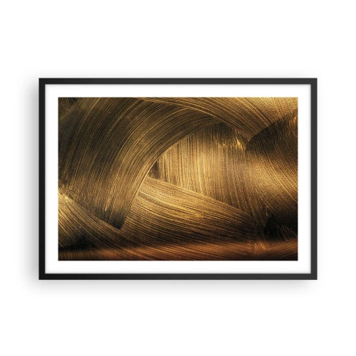 Poster in einem schwarzem Rahmen - Goldene abstrakte Pinselstriche - 70x50cm - In einem goldenen Labyrinth - Moderne Wanddekoration für Wohnzimmer und Schlafzimmer ARTTOR