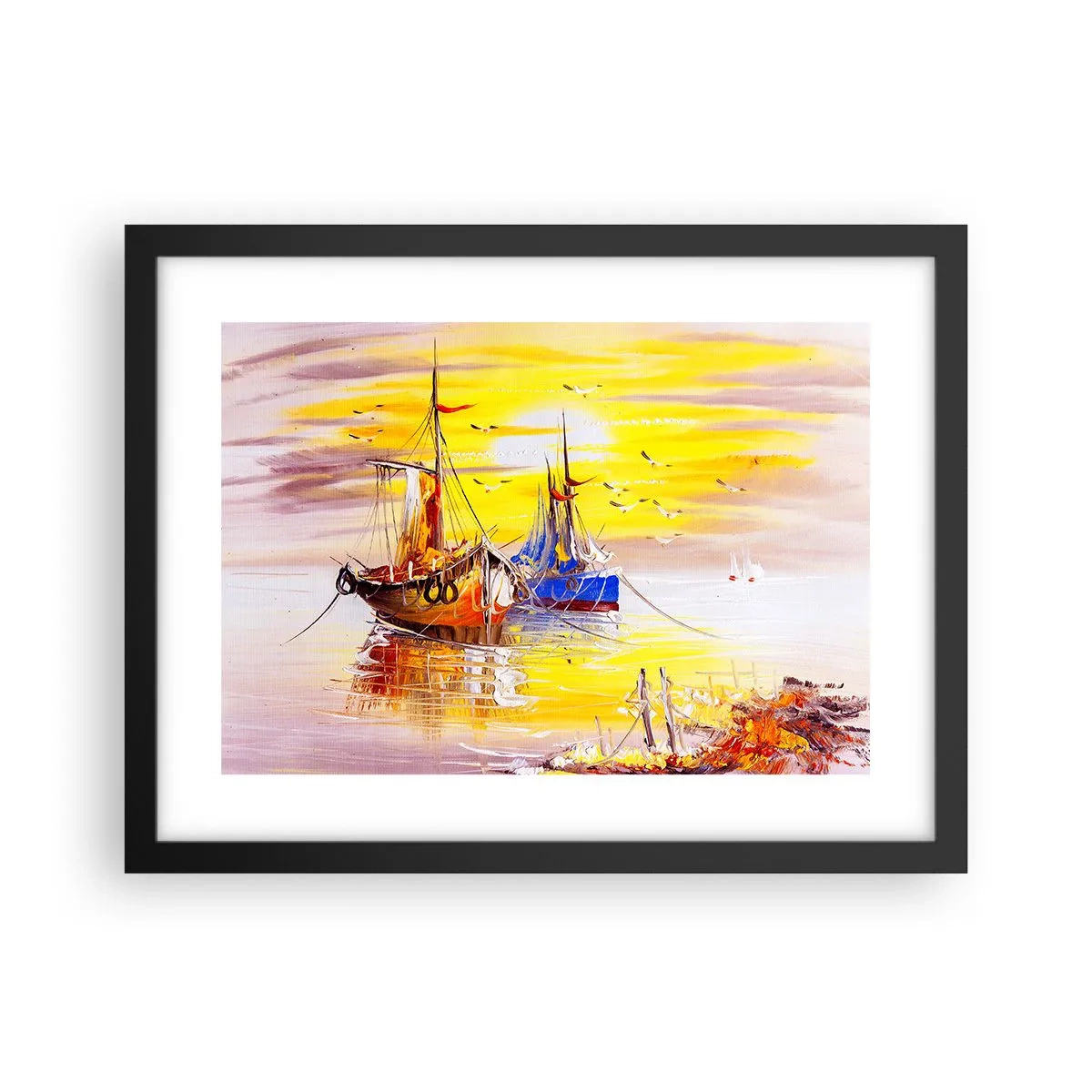 Poster in einem schwarzem Rahmen - Eine wohlverdiente Pause im Hafen - 40x30 cm