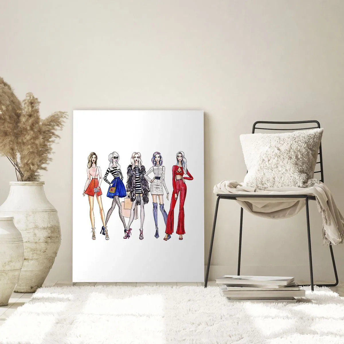 Glasbild - Bild auf glas - Modische Charaktere in stylischen Outfits in der Illustration - 50x70cm - Jede Woche Fashion Week - Moderne Wanddekoration für Wohnzimmer und Schlafzimmer ARTTOR