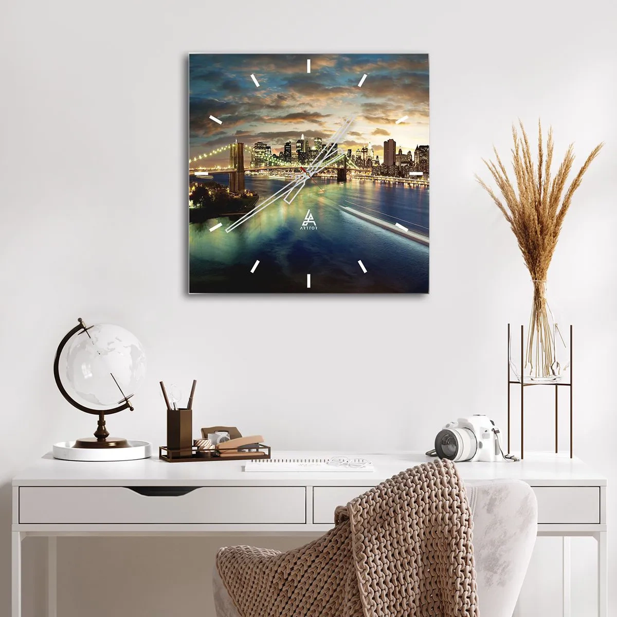 Wanduhr - Glasuhr - Ein heller Abend über Manhattan - 40x40 cm