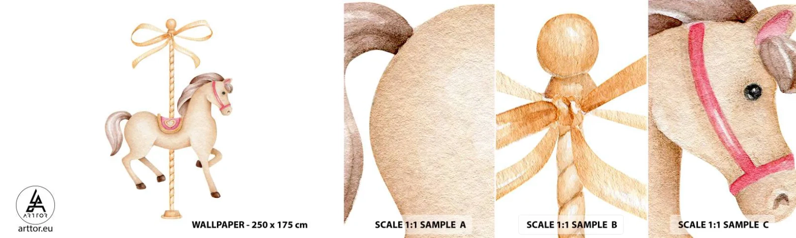 Fototapetenmuster Standard Eco - Anmutiger Trab - Pferd, Karussell, Mädchenhaft - 100x30 cm
