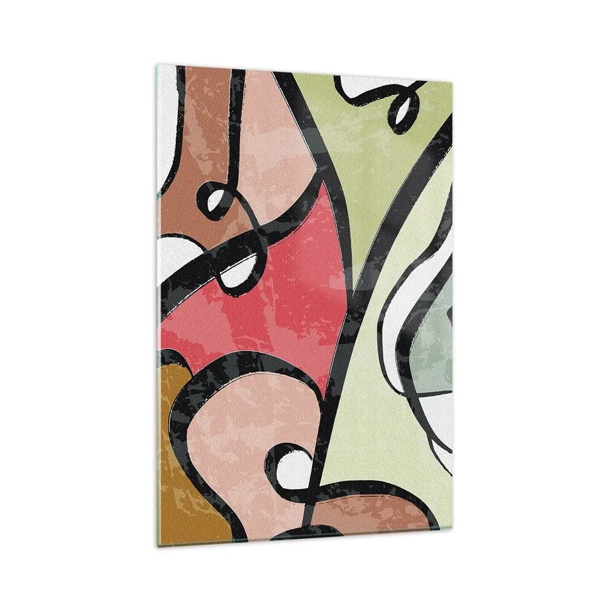 Glasbild - Bild auf glas - Bunte abstrakte Formen mit schwarzen Linien - 80x120cm - Pirouetten unter Farben - Moderne Wanddekoration für Wohnzimmer und Schlafzimmer ARTTOR