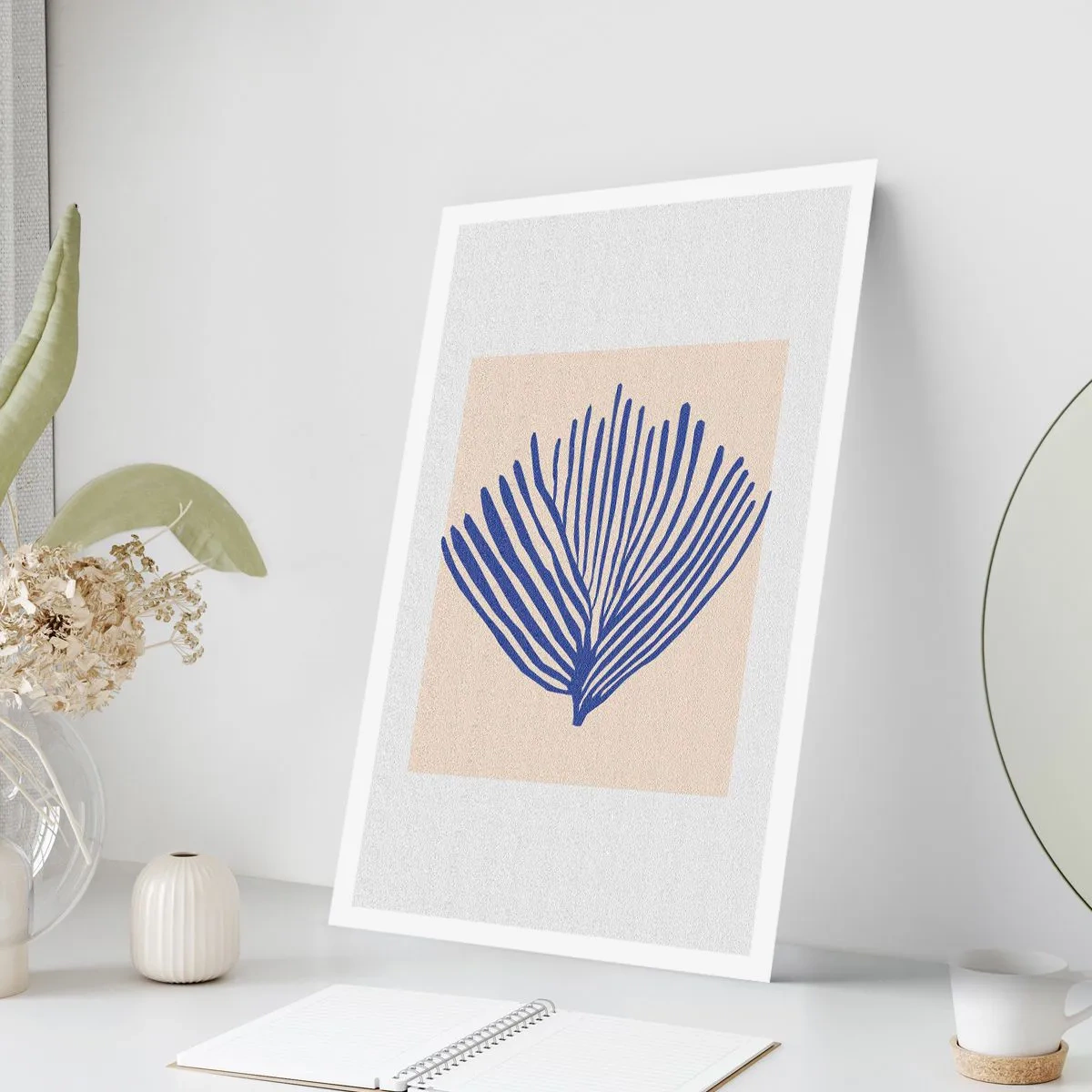 Poster - Stilisierte Grafik einer fächerförmigen Meerespflanze - 50x70cm - Blauer Fächer - Moderne Wanddekoration für Wohnzimmer und Schlafzimmer ARTTOR