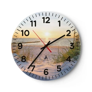 Wanduhr - Glasuhr - Das Rauschen des Meeres, der Gesang der Vögel, ein wilder Strand im Gras ... - 40x40 cm